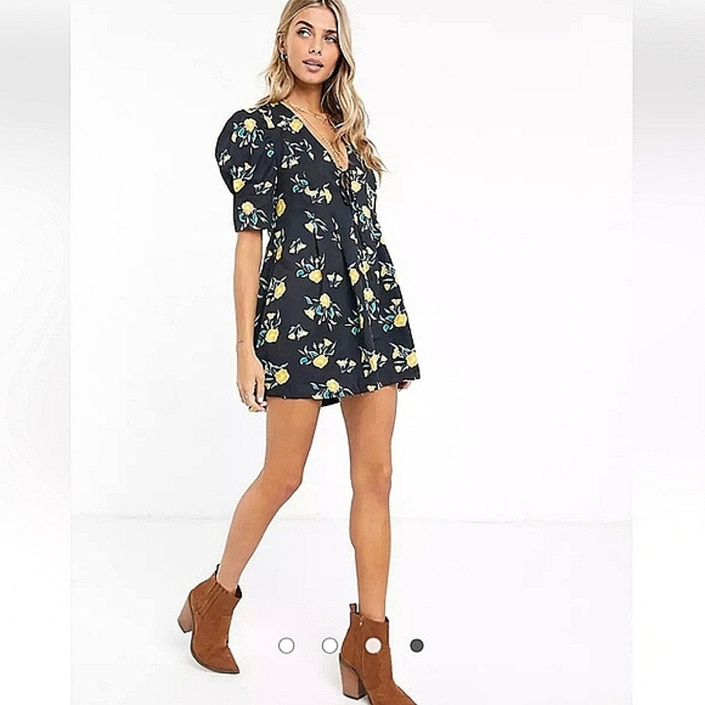 FREE PEOPLE Adelle Floral Printed Tunic MEDIUM Mini Shirt Dress Boho